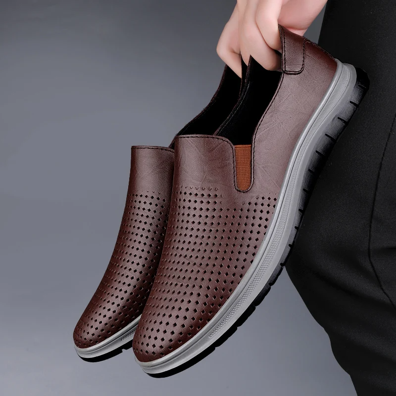 Hollow Out Men's Leather Loafers – Breathable & Lightweight