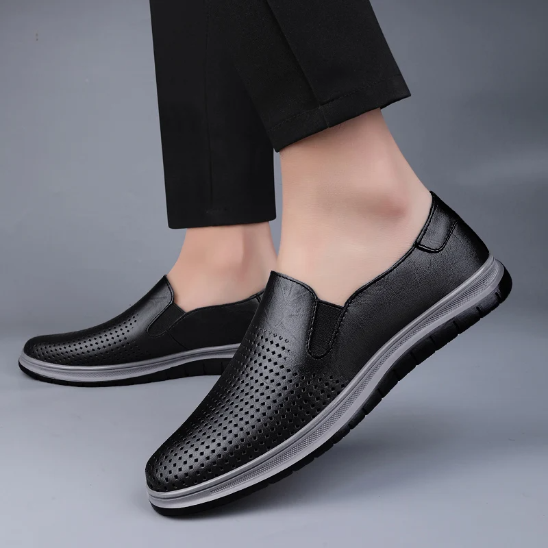 Hollow Out Men's Leather Loafers – Breathable & Lightweight