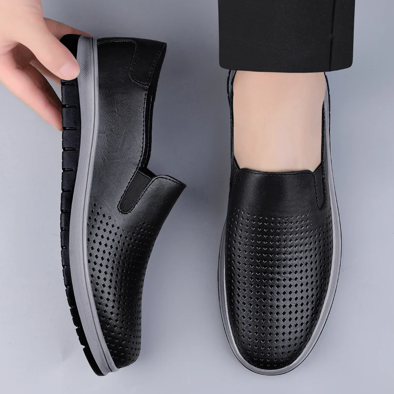 Hollow Out Men's Leather Loafers – Breathable & Lightweight
