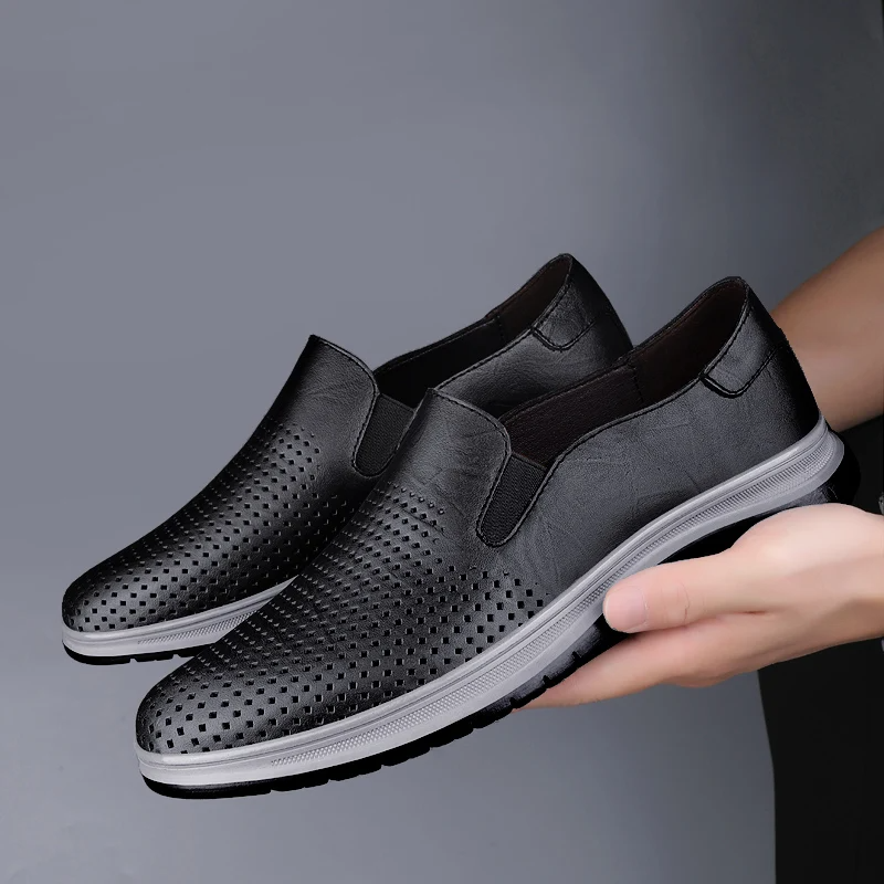 Hollow Out Men's Leather Loafers – Breathable & Lightweight