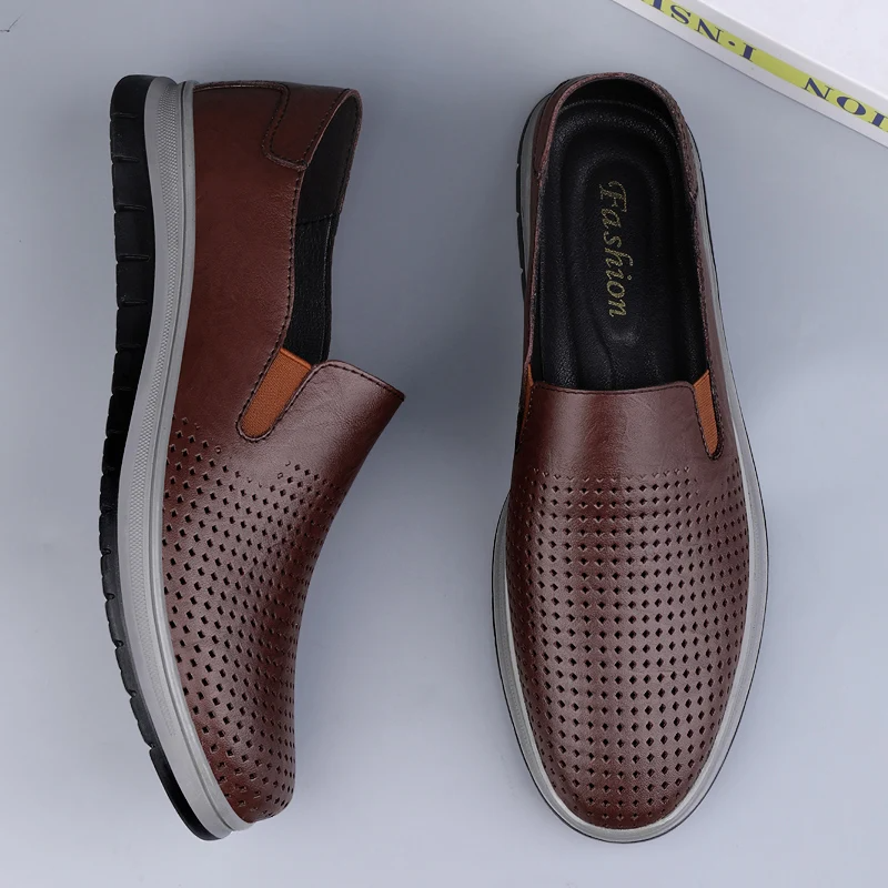 Hollow Out Men's Leather Loafers – Breathable & Lightweight
