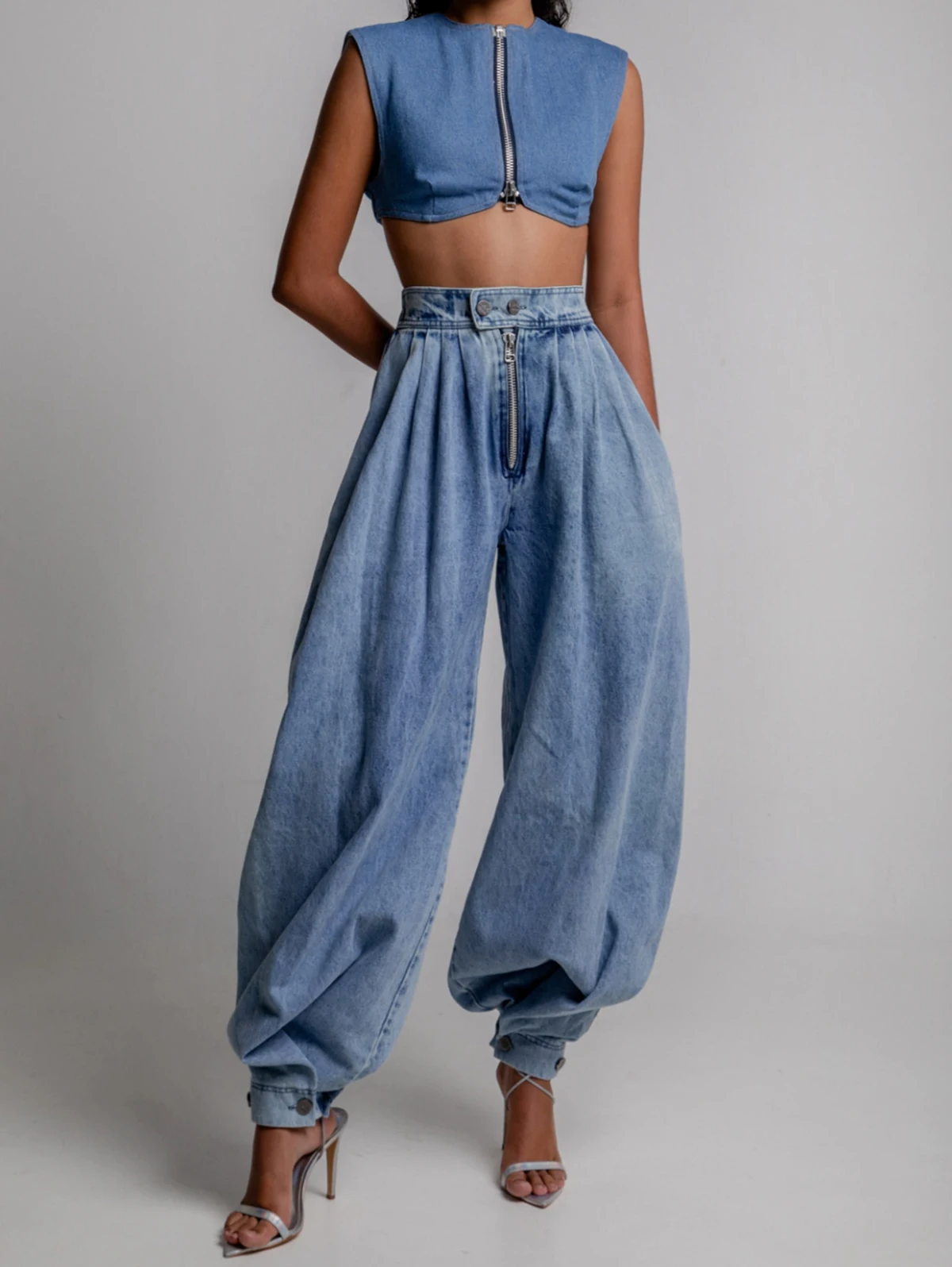 Women's High Waist Vintage Denim Harem Pants