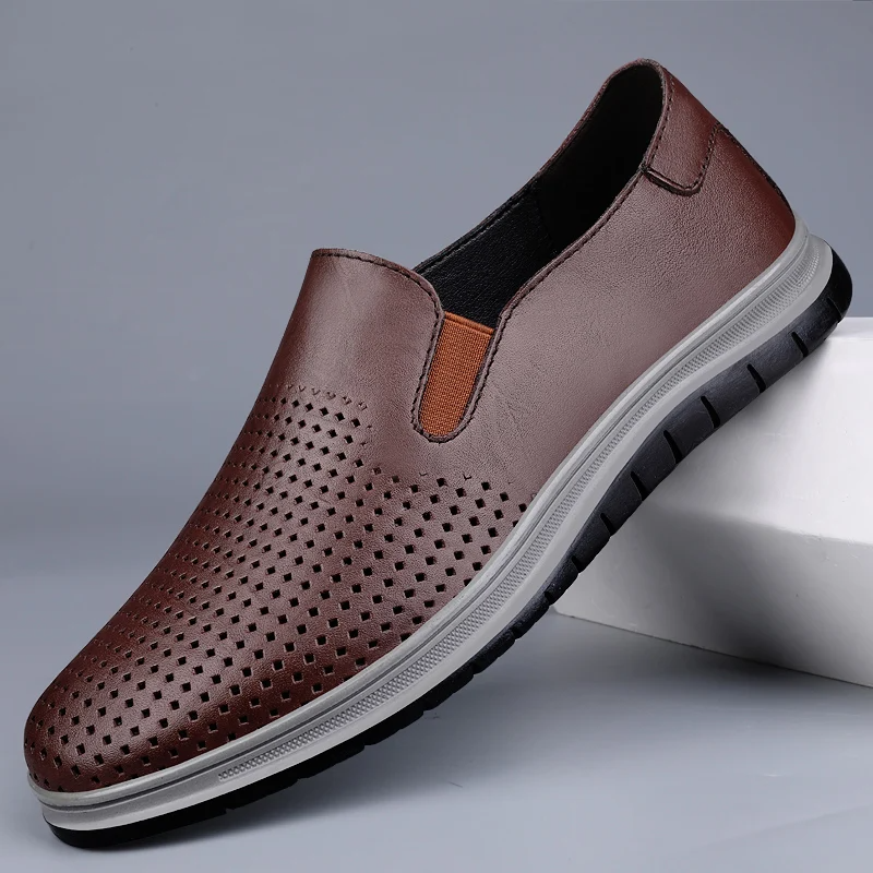 Hollow Out Men's Leather Loafers – Breathable & Lightweight
