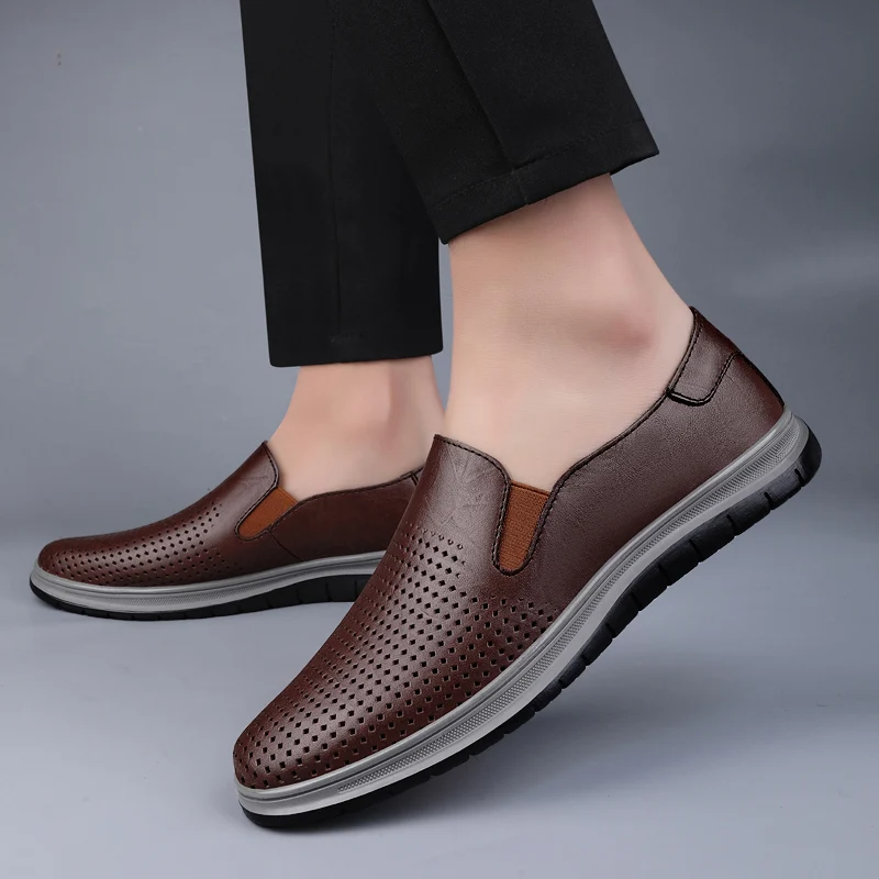 Hollow Out Men's Leather Loafers – Breathable & Lightweight