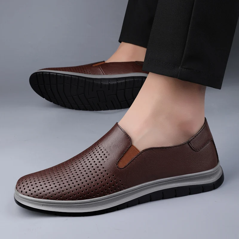Hollow Out Men's Leather Loafers – Breathable & Lightweight