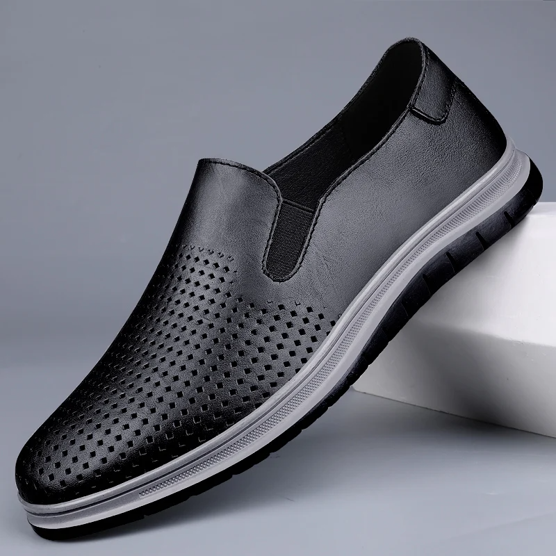 Hollow Out Men's Leather Loafers – Breathable & Lightweight