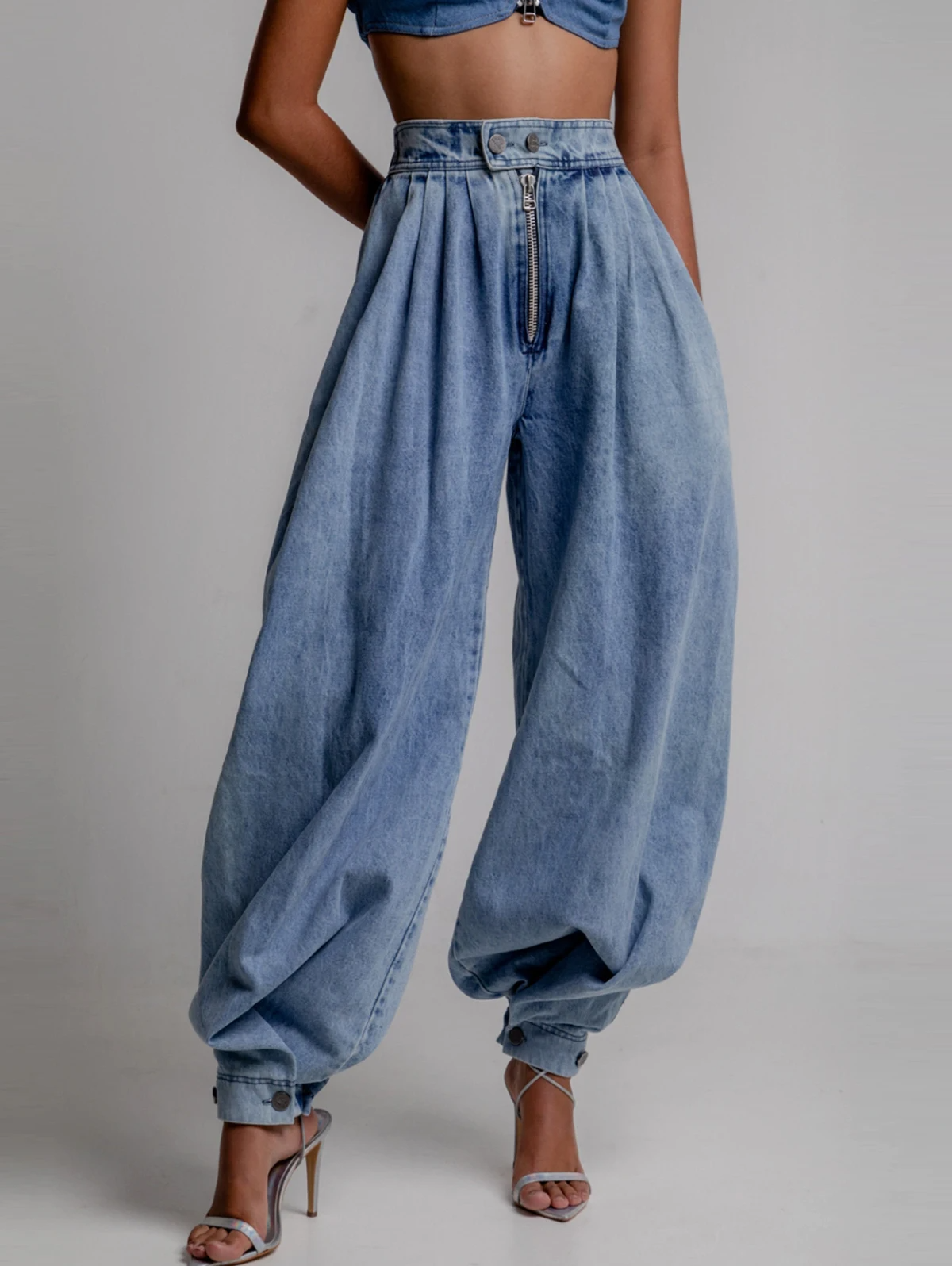 Women's High Waist Vintage Denim Harem Pants